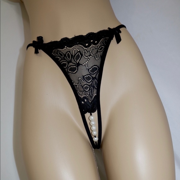 Black Pleasure Panty w/ Lined Pearls - Picture 3 of 4